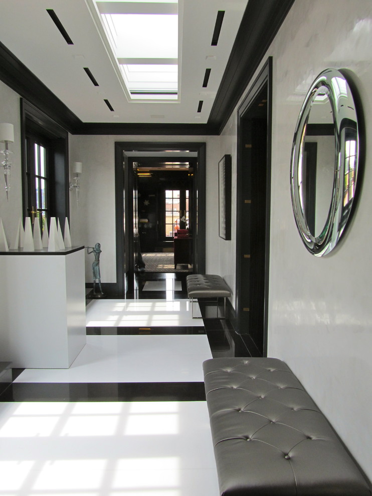 White Hallway Walls With Black Trim Design Ideas